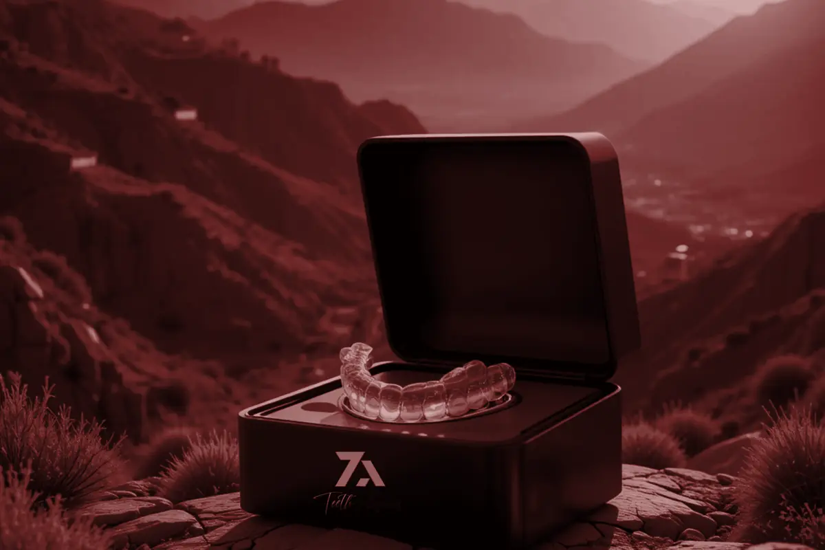 Clear aligners in their case in the mountains of Gilgit Baltistan