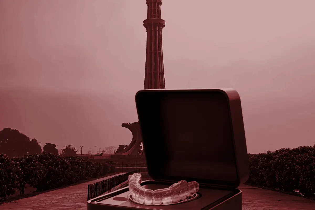 Clear aligners in their case beside Minar e Pakistan, Lahore