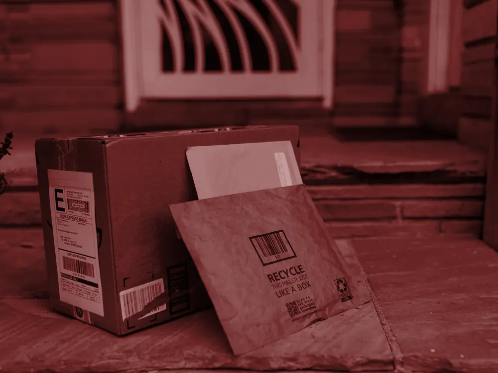 Parcel and envelope delivered to a doorstep